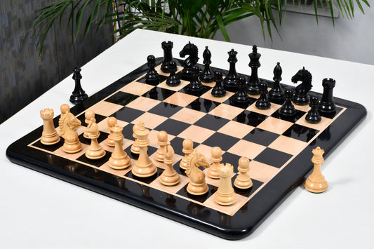 The Derby Knight Pattern Chessmen in Ebonized Boxwood - 4.1" King with Board