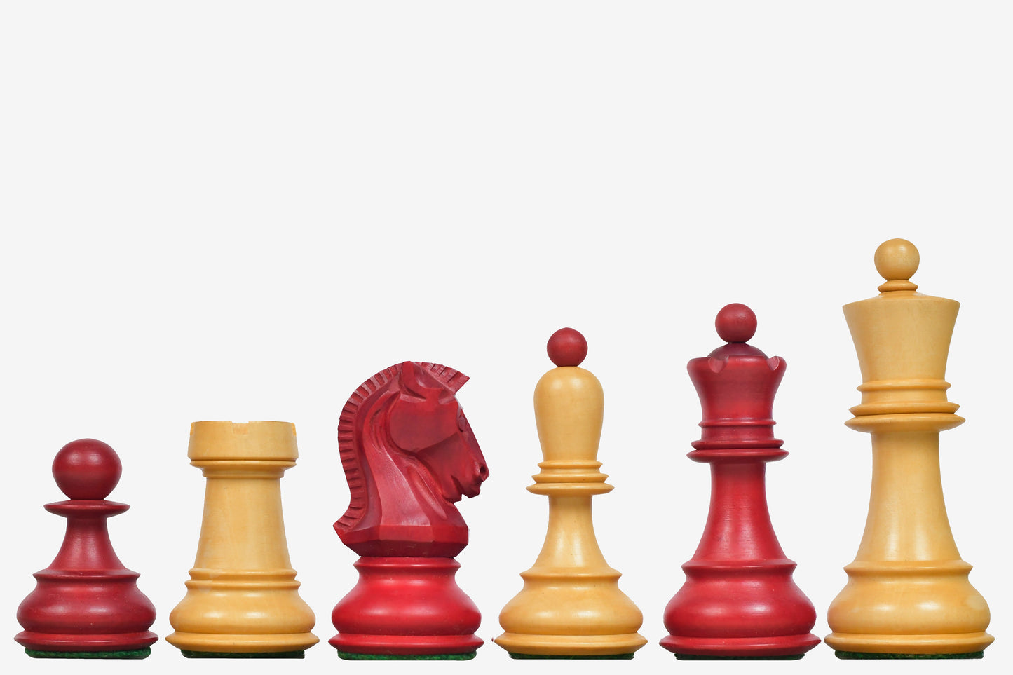 1950 Reproduced Dubrovnik Bobby Fischer Chessmen Version 3.0 in Stained Crimson Boxwood / Box Wood - 3.7" King