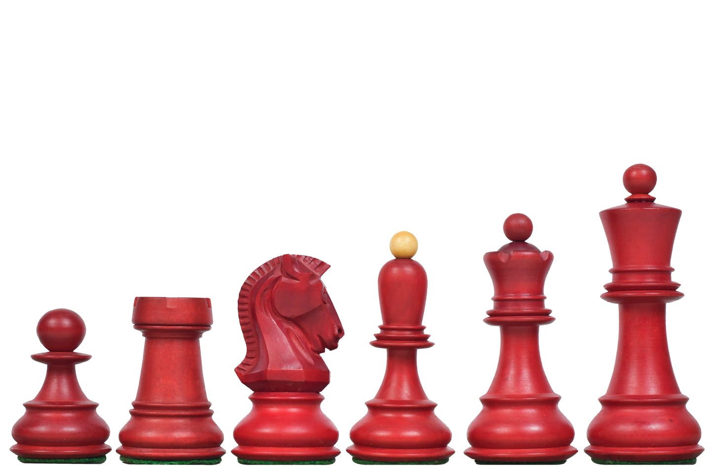 1950 Reproduced Dubrovnik Bobby Fischer Chessmen Version 3.0 in Stained Crimson Boxwood / Box Wood - 3.7" King