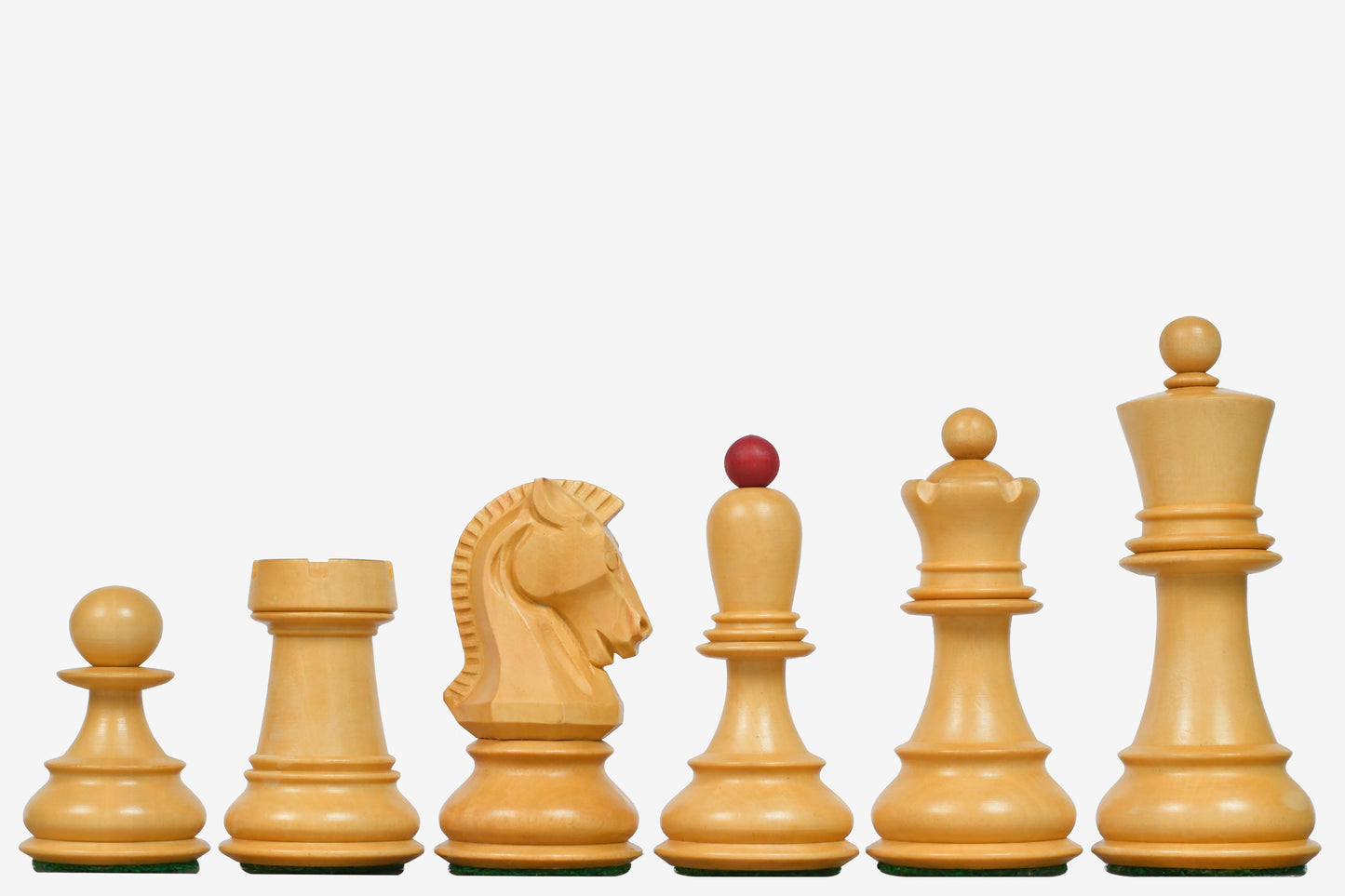 1950 Reproduced Dubrovnik Bobby Fischer Chessmen Version 3.0 in Stained Crimson Boxwood / Box Wood - 3.7" King