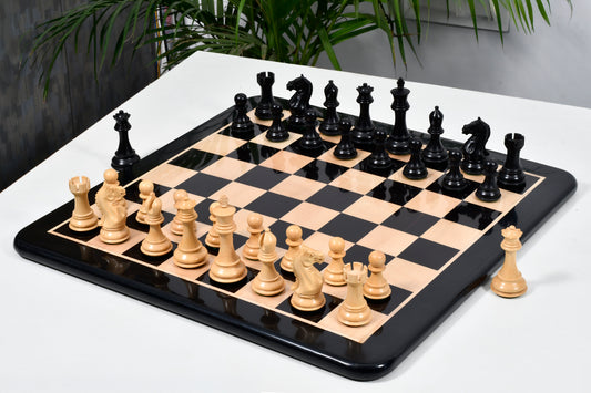 Fierce Knight Chess Pieces in Ebonized/Boxwood - 4.0" King with Board