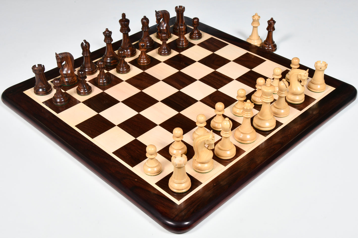 The Leningrad Club-Sized Wooden Chess Pieces in Indian Rosewood & Boxwood- 4.0" King