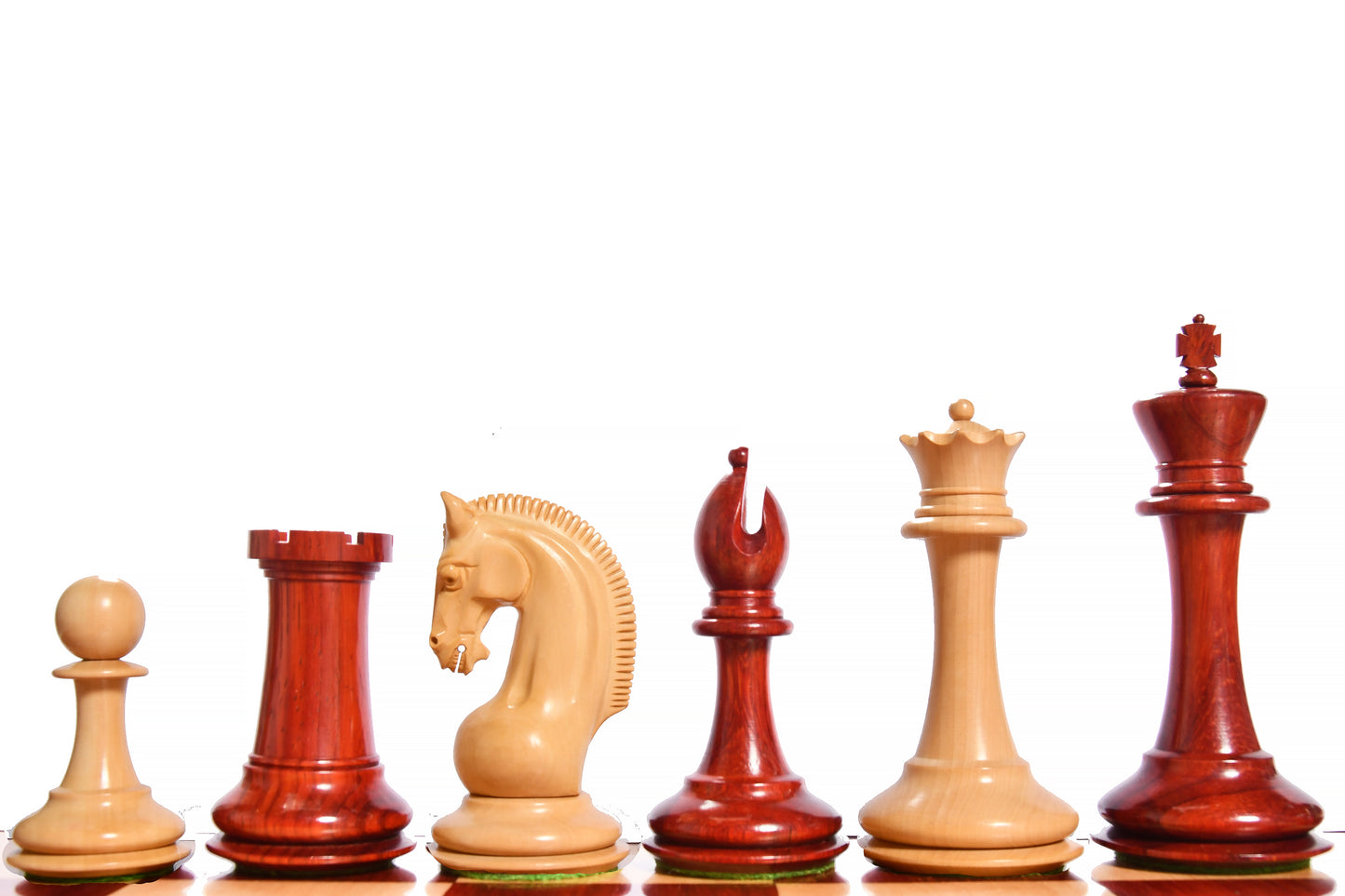 The CB Red Rum Luxury Staunton Series Chess Pieces in Bud Rose / Box Wood - 4.4" King