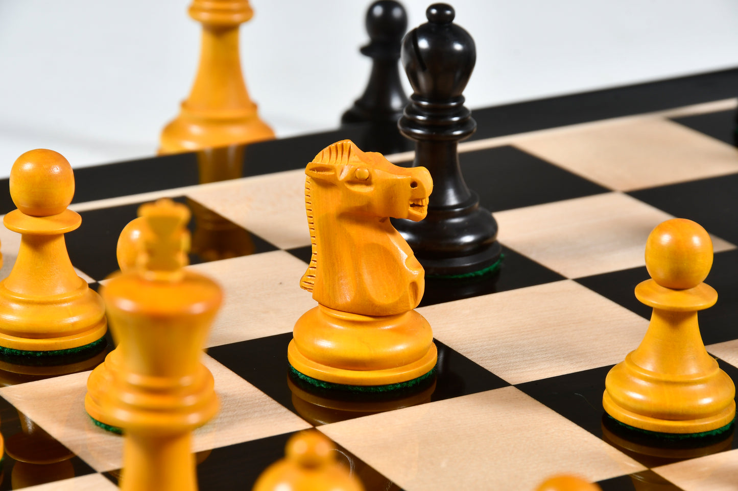 1972 Reproduced Fischer-Spassky Staunton Pattern Chess Pieces V2.0 in Ebonized Wood & Antique Boxwood - 3.75" King