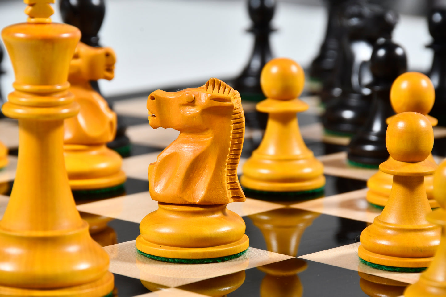 1972 Reproduced Fischer-Spassky Staunton Pattern Chess Pieces V2.0 in Ebonized Wood & Antique Boxwood - 3.75" King