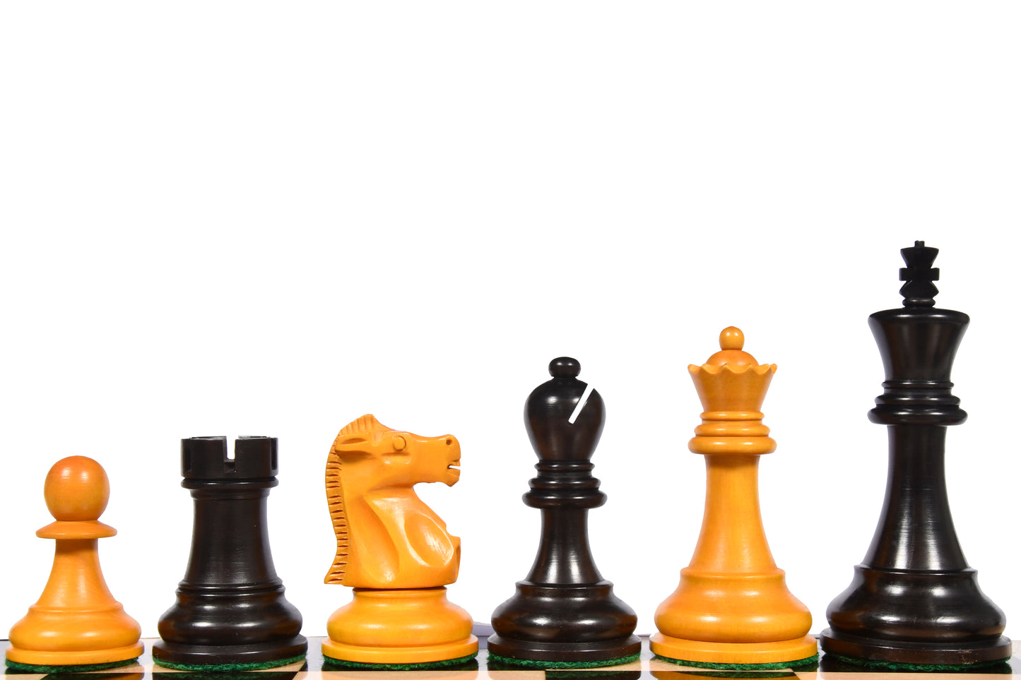 1972 Reproduced Fischer-Spassky Staunton Pattern Chess Pieces V2.0 in Ebonized Wood & Antique Boxwood - 3.75" King