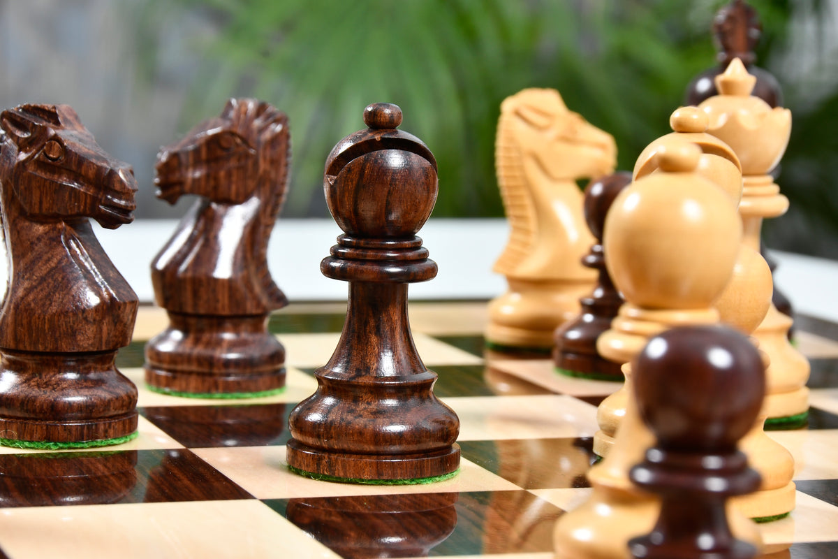 The Taj Staunton Series Carved Chess Pieces in Rosewood & Box Wood - 3.5" King