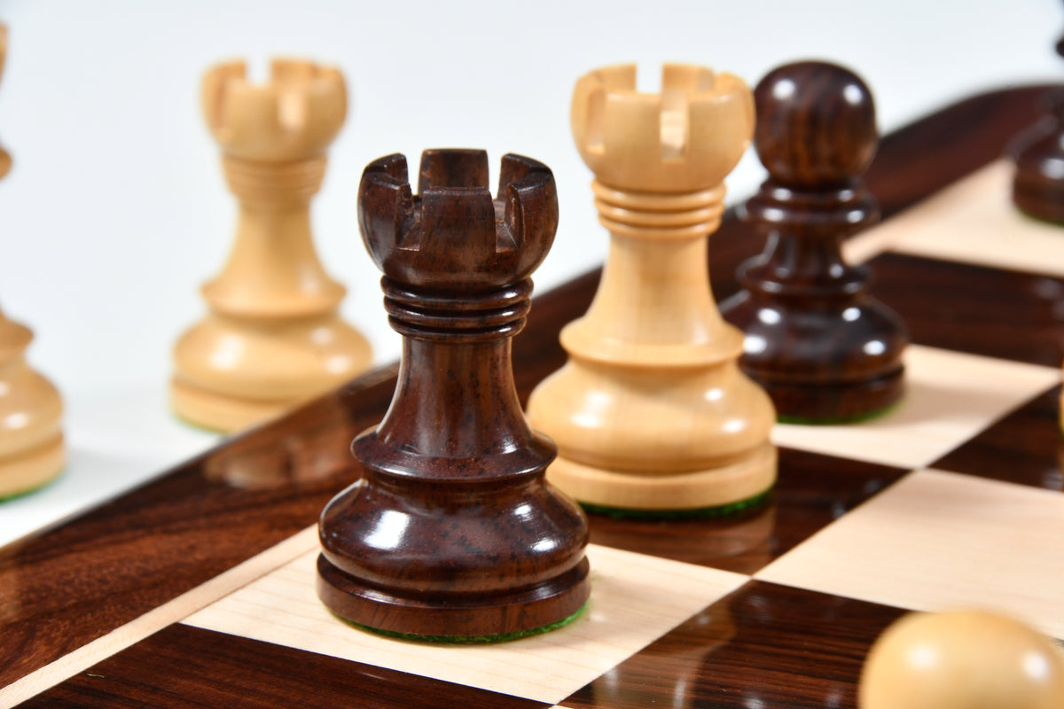 The Taj Staunton Series Carved Chess Pieces in Rosewood & Box Wood - 3.5" King