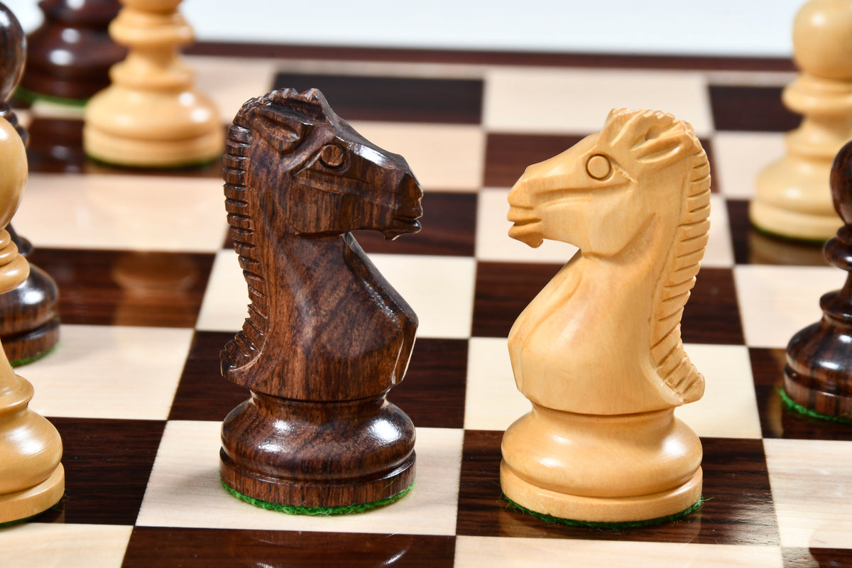 The Taj Staunton Series Carved Chess Pieces in Rosewood & Box Wood - 3.5" King