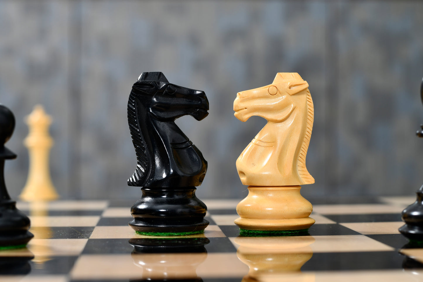 The Old Romeo Staunton Series Weighted Chess Pieces in Ebony & Box Wood - 3.8" King