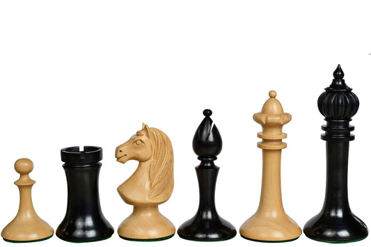 Reproduced 1910 Circa Lasker–Schlechter World Championship Chessmen in Genuine Ebony Wood & Boxwood - 4.5" King