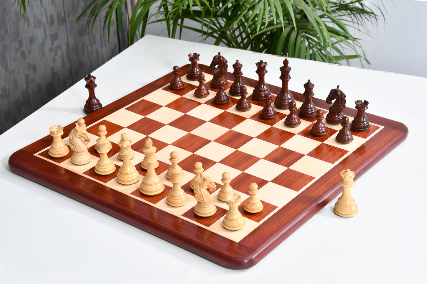 Combo The New Columbian Staunton Series Chess Pieces in Bud Rose Wood & Box wood - 3.8" King with Wooden Chess Board