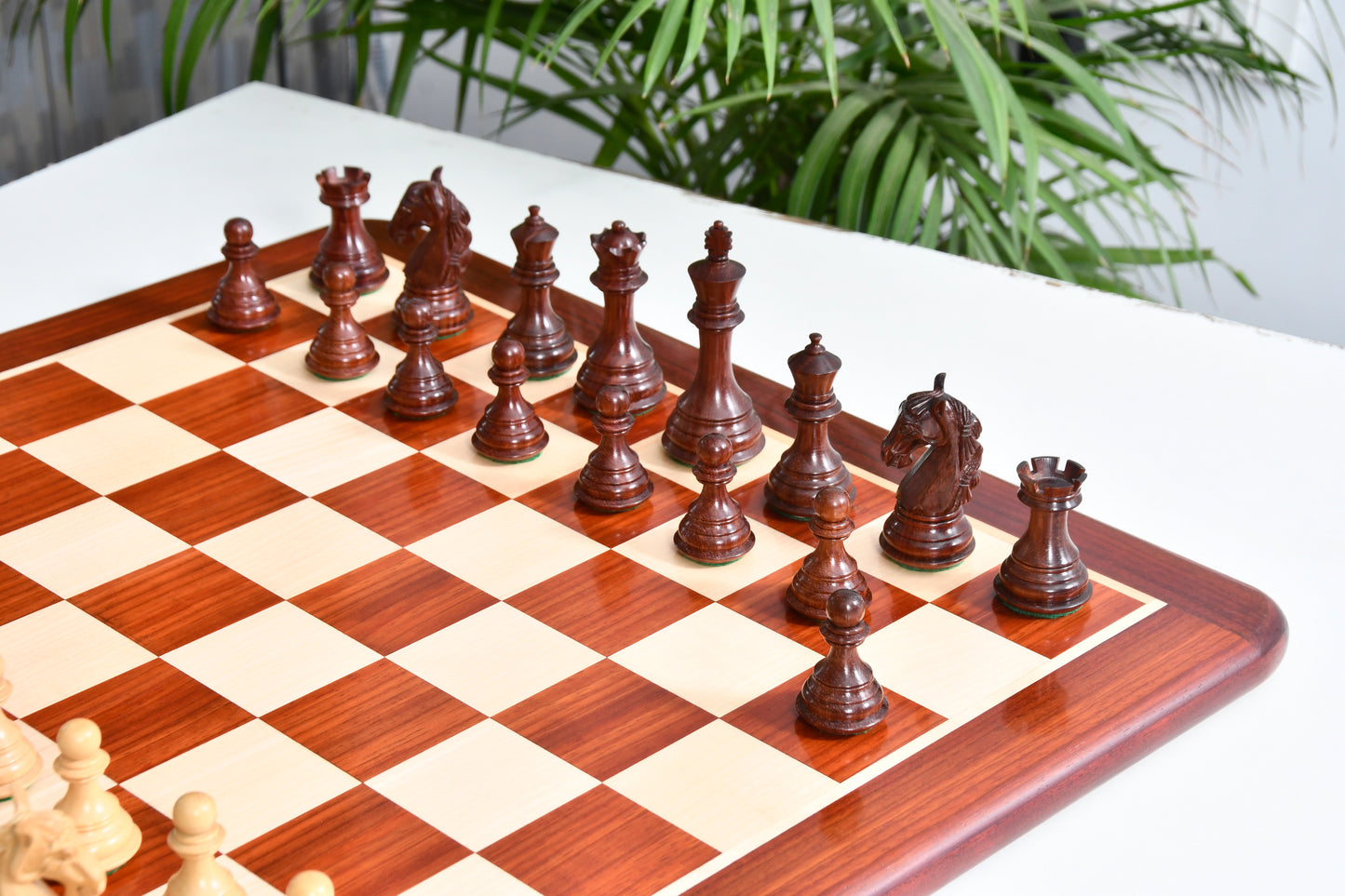 Combo The New Columbian Staunton Series Chess Pieces in Bud Rose Wood & Box wood - 3.8" King with Wooden Chess Board