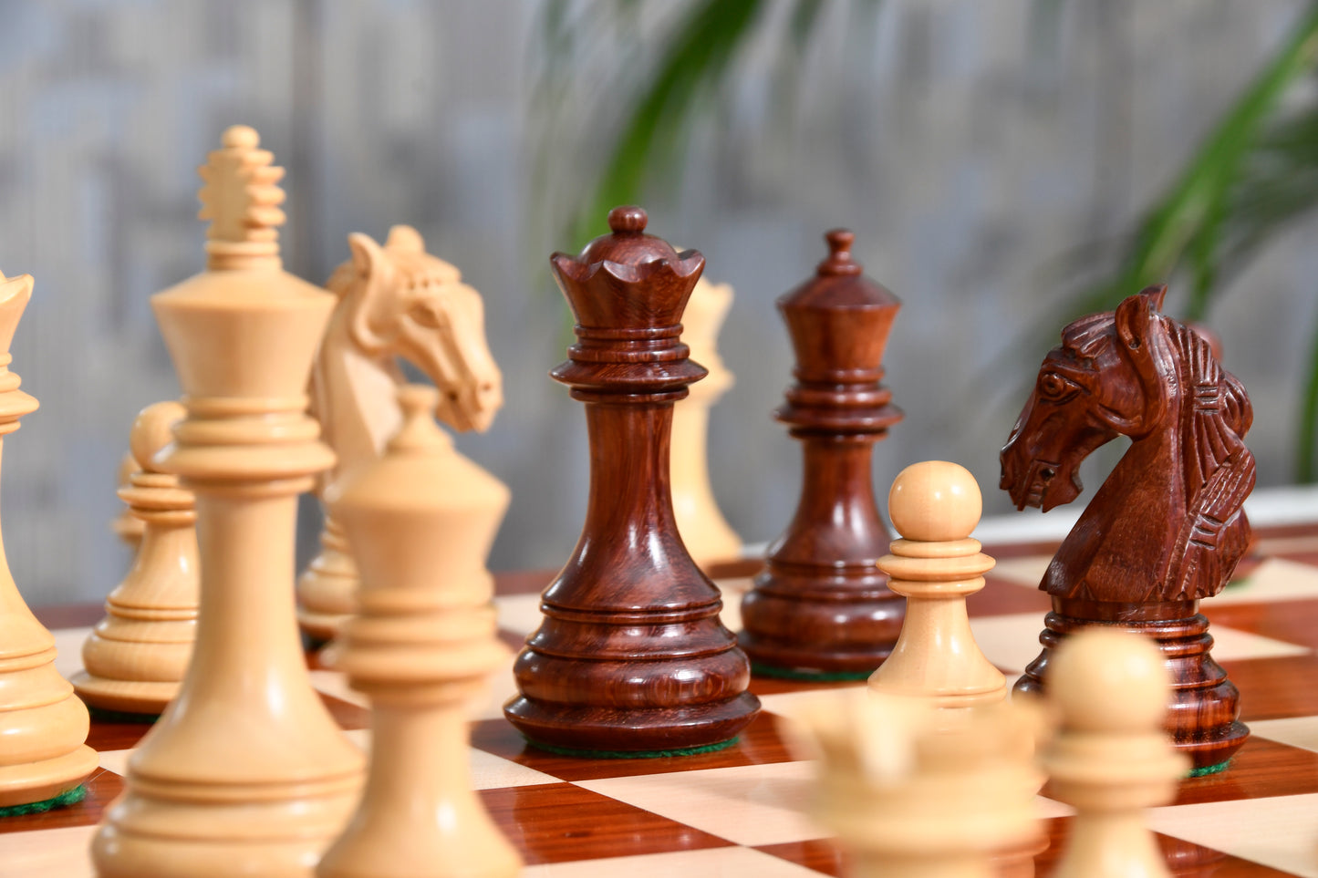 Combo The New Columbian Staunton Series Chess Pieces in Bud Rose Wood & Box wood - 3.8" King with Wooden Chess Board