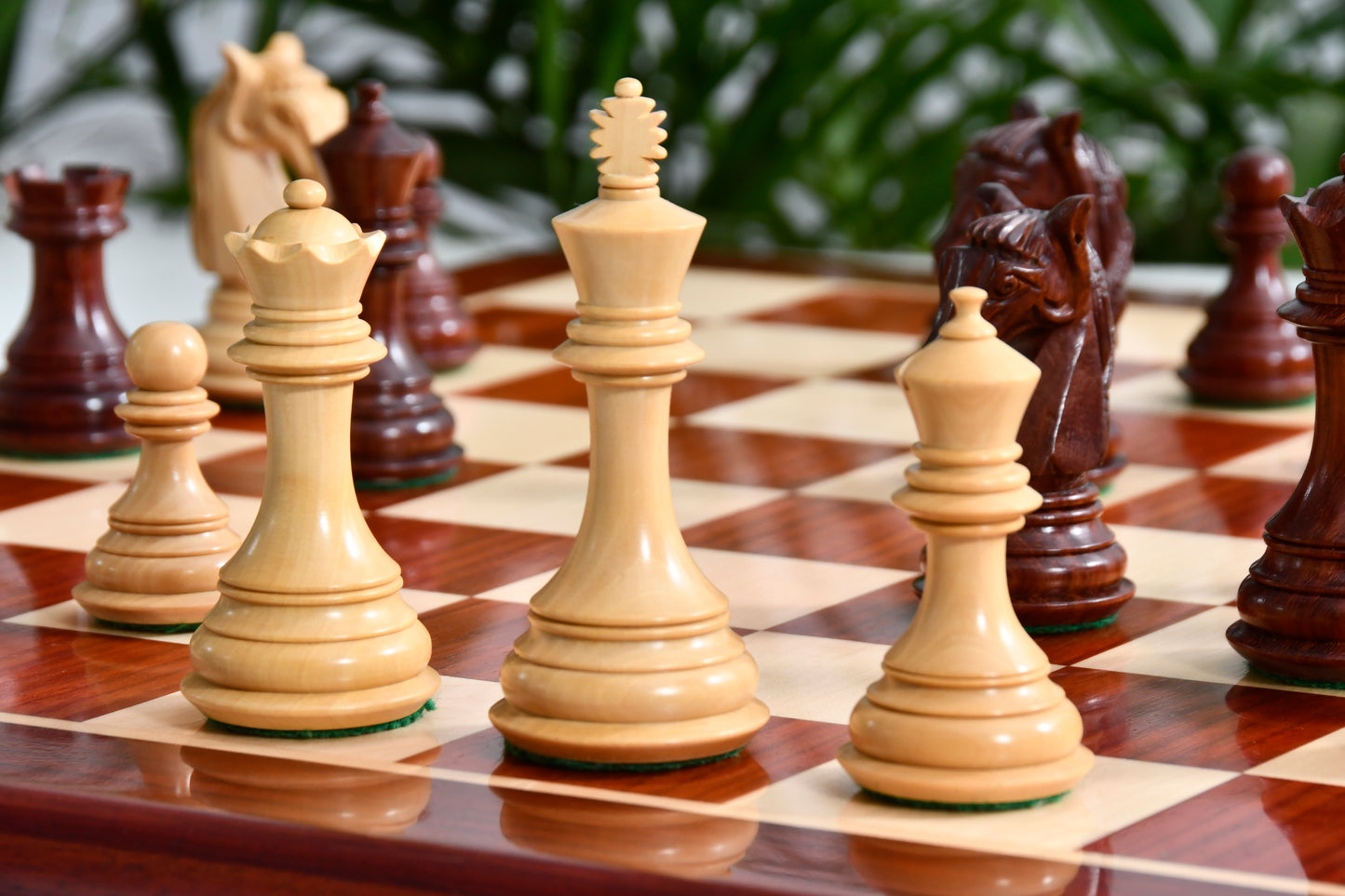 Combo The New Columbian Staunton Series Chess Pieces in Bud Rose Wood & Box wood - 3.8" King with Wooden Chess Board