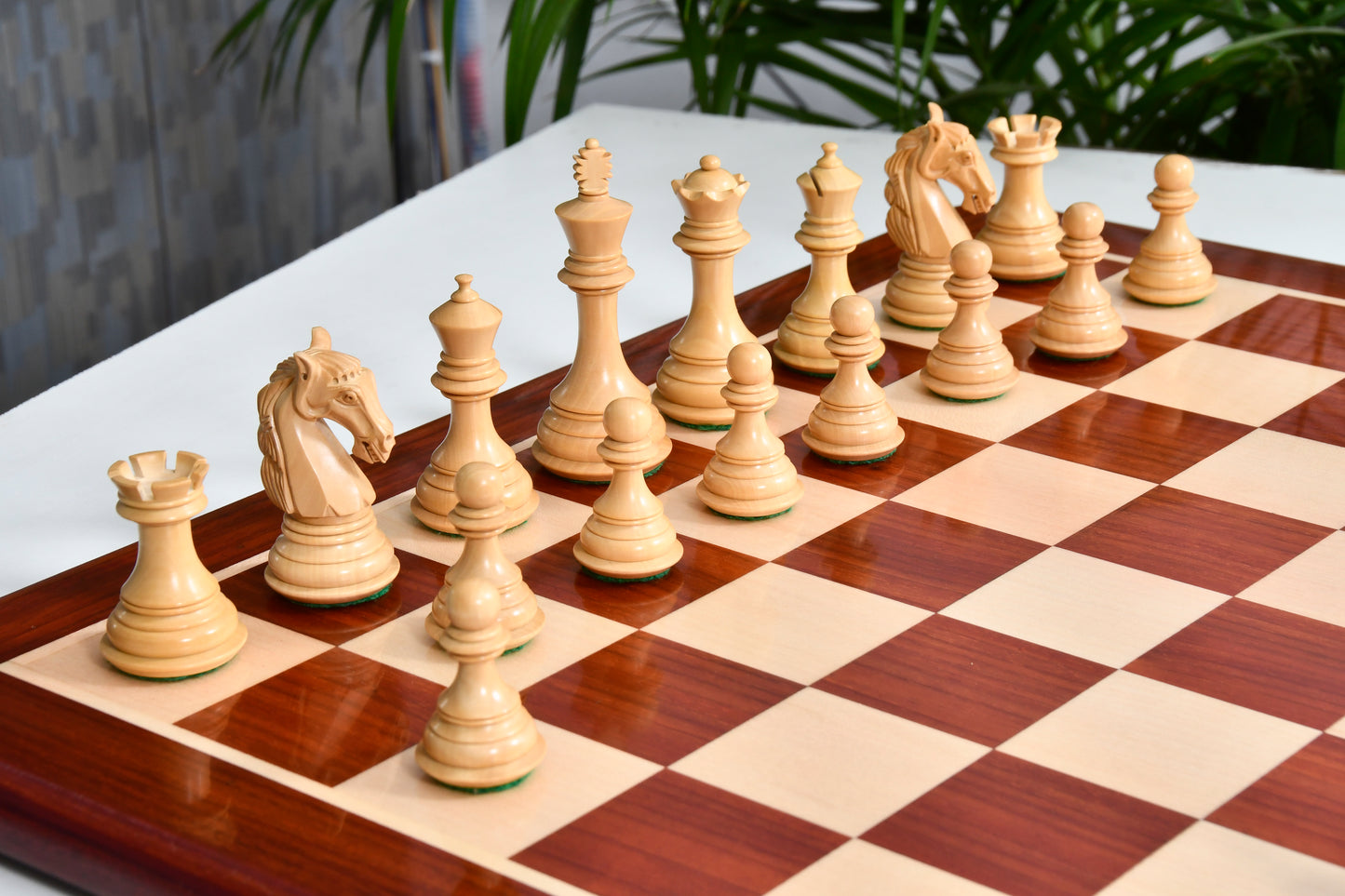 Combo The New Columbian Staunton Series Chess Pieces in Bud Rose Wood & Box wood - 3.8" King with Wooden Chess Board