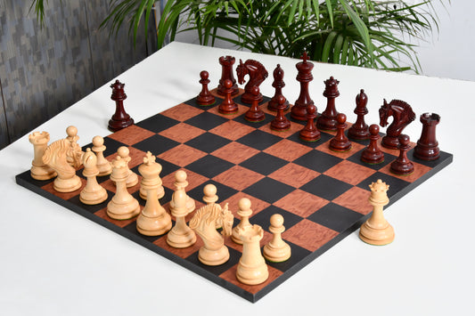 Excalibur Luxury Artisan Series Chess Pieces in Bud Rosewood / Box Wood - 4.6" King with Borderless Design Minimalist Chessboard