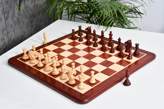 Meghdoot Staunton Chess Pieces in Bud Rose & Boxwood - 3.14" King with Budrosewood Chessboard