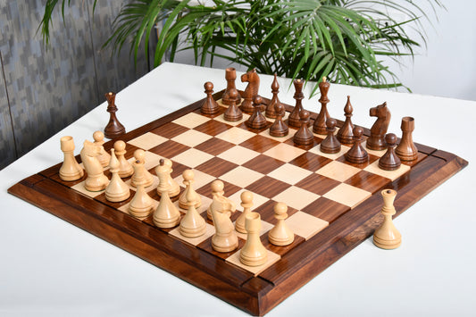 Combo Reproduced 1961 Soviet Championship Baku Chess Pieces in Sheesham / Box wood - 4" King with Board