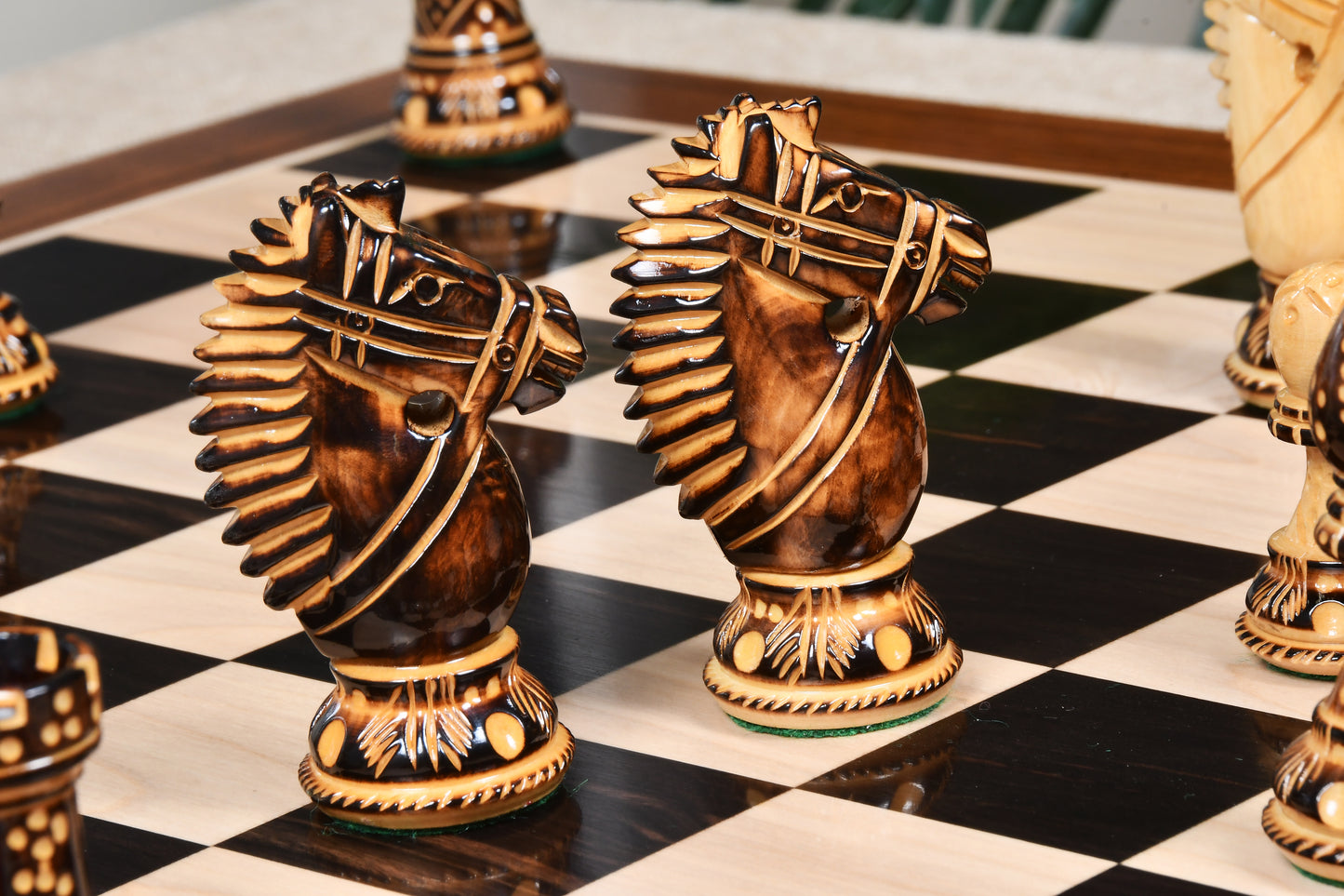 The Bridle Knight Series Wooden Chess Pieces in Burnt Boxwood - 4.0" King