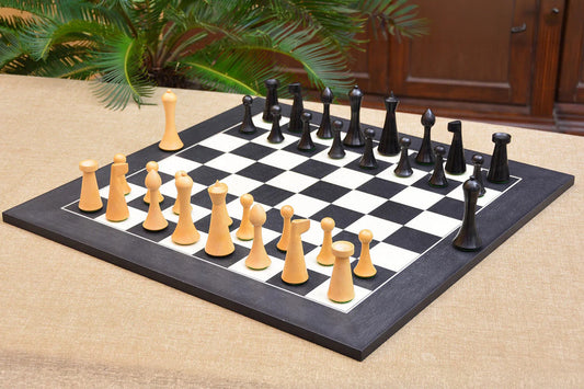 Combo of Minimalist Hermann Ohme Chess Set in Dyed Boxwood & Box Wood & Black Anigre Maple Wooden Chess Board - 3.75" King