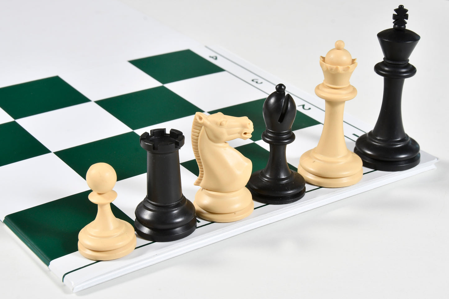 The Blitz Series Plastic Chess Pieces in Black Dyed & Natural White Solid Plastic - 3.8" King