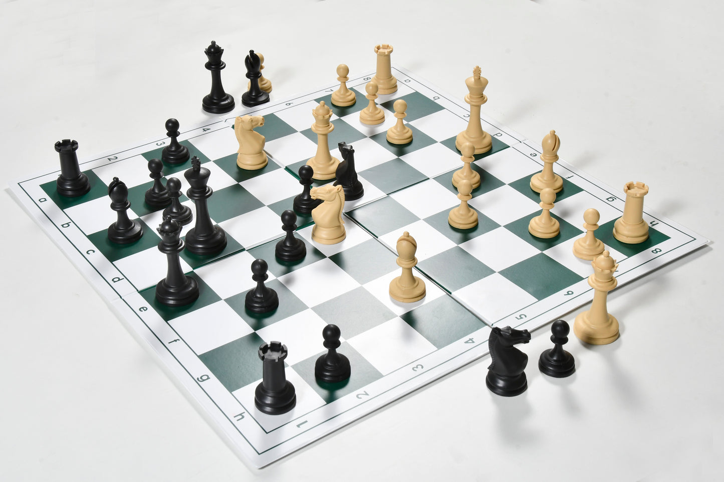 The Blitz Series Plastic Chess Pieces in Black Dyed & Natural White Solid Plastic - 3.8" King