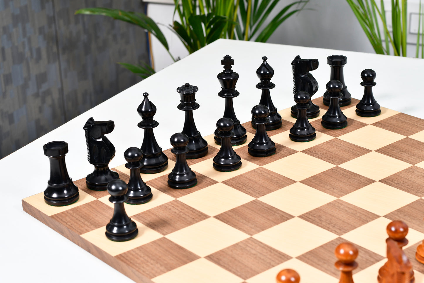 1973 Philippines International Tournament Chess Pieces in Antiqued Wood & Ebonized Boxwood -4.2" King