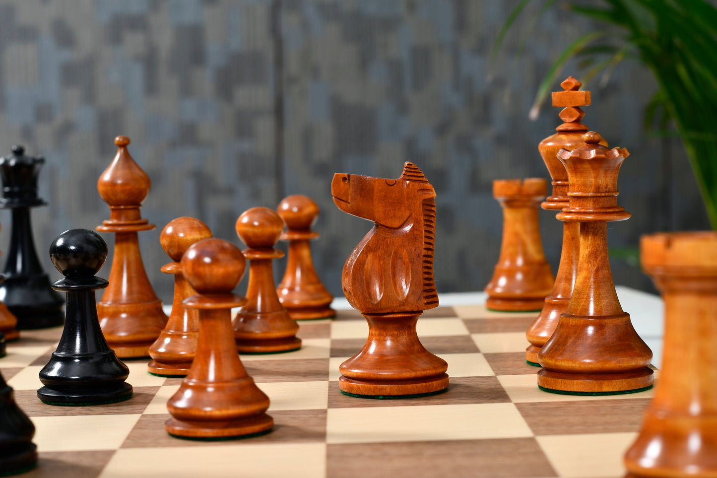 1973 Philippines International Tournament Chess Pieces in Antiqued Wood & Ebonized Boxwood -4.2" King