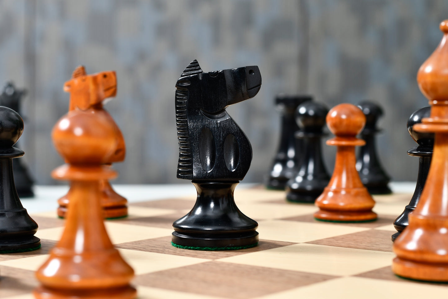 1973 Philippines International Tournament Chess Pieces in Antiqued Wood & Ebonized Boxwood -4.2" King