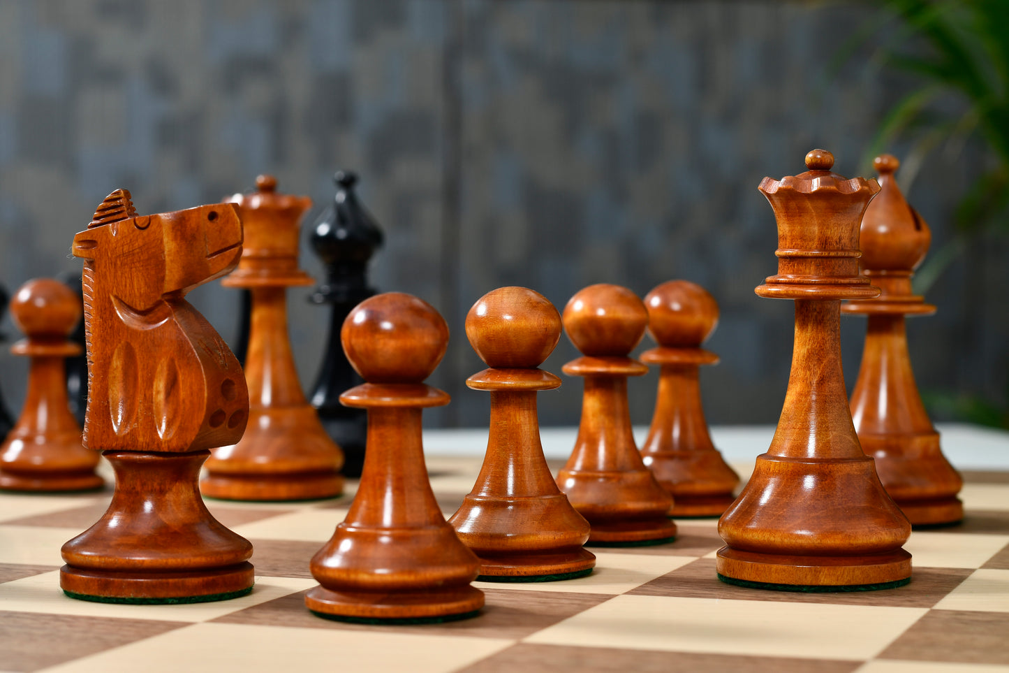 1973 Philippines International Tournament Chess Pieces in Antiqued Wood & Ebonized Boxwood -4.2" King