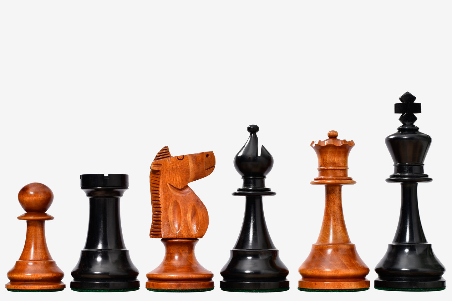 1973 Philippines International Tournament Chess Pieces in Antiqued Wood & Ebonized Boxwood -4.2" King