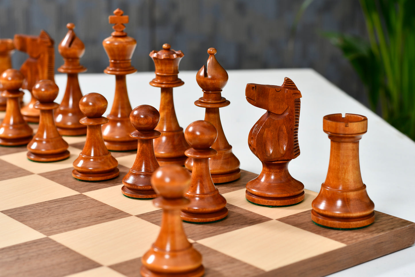 1973 Philippines International Tournament Chess Pieces in Antiqued Wood & Ebonized Boxwood -4.2" King