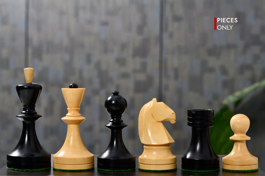 Reproduced Russian (Soviet Era) Series Chess Pieces in Ebonized & Natural Boxwood - 3.75" King