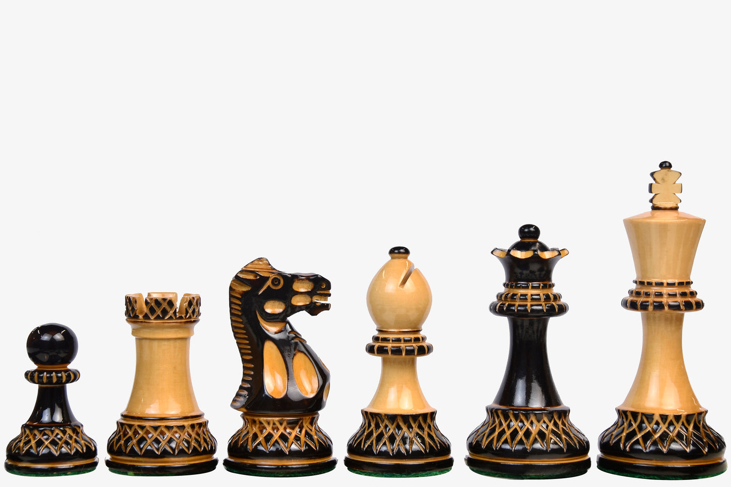 The Parker Staunton Series Lacquered Chess Pieces in Burnt Boxwood & Natural Boxwood - 3.9" King