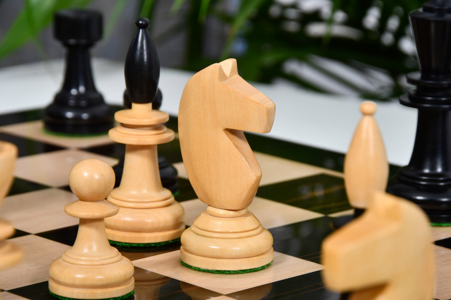 The Reproduced Hungarian Chess Pieces in Ebonized Boxwood & Natural Boxwood - 3.9" King