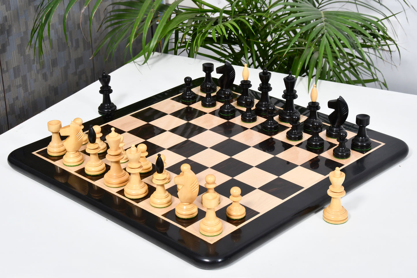 The Reproduced Hungarian Chess Pieces in Ebonized Boxwood & Natural Boxwood - 3.9" King