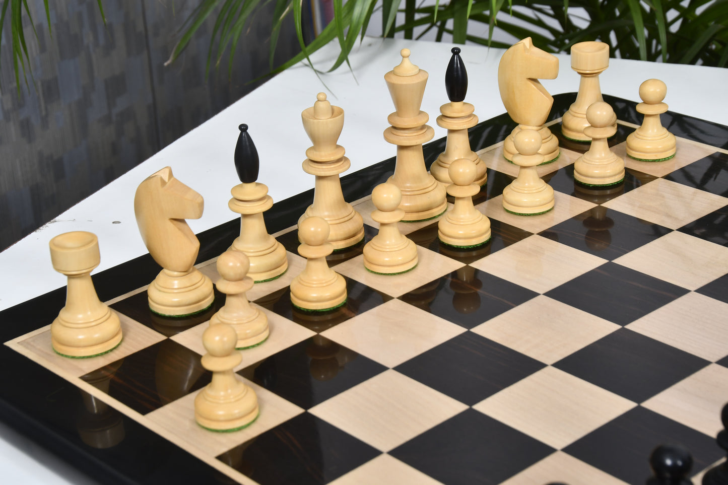 The Reproduced Hungarian Chess Pieces in Ebonized Boxwood & Natural Boxwood - 3.9" King