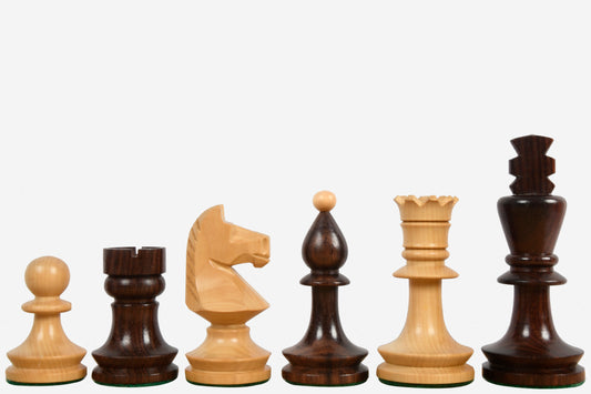 Reproduced Romanian-Hungarian National Tournament Weighted Chess Pieces in Indian Rosewood & Natural Boxwood - 3.8" King