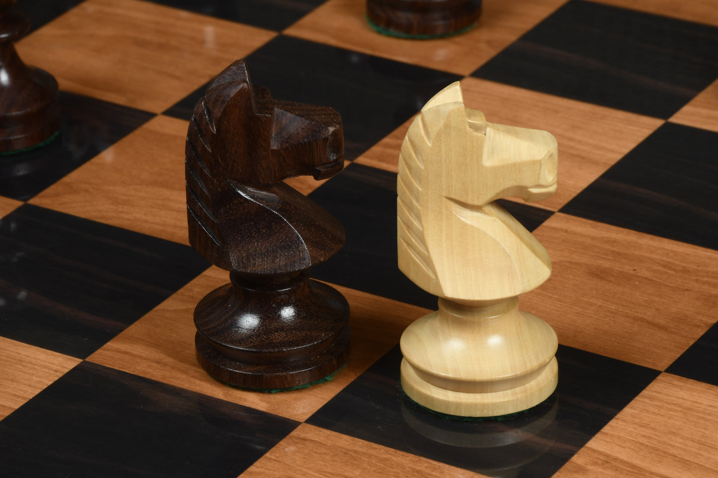 Reproduced Romanian-Hungarian National Tournament Weighted Chess Pieces in Indian Rosewood & Natural Boxwood - 3.8" King