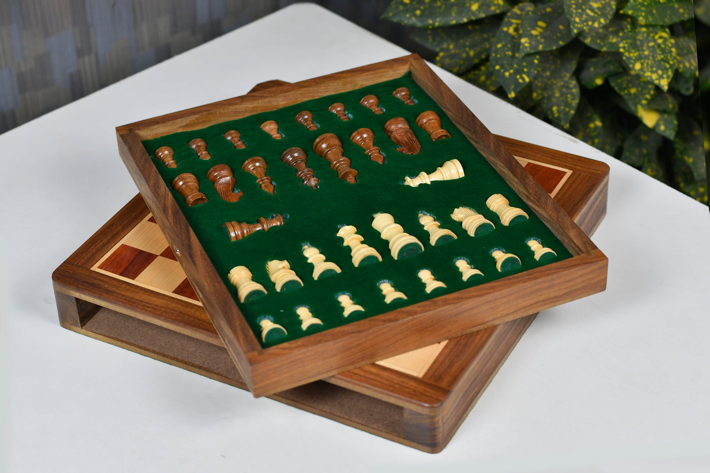 12-Inch Travel Magnetic Chess Set with Drawer Storage – Matte Padauk Wood, Extra Queens