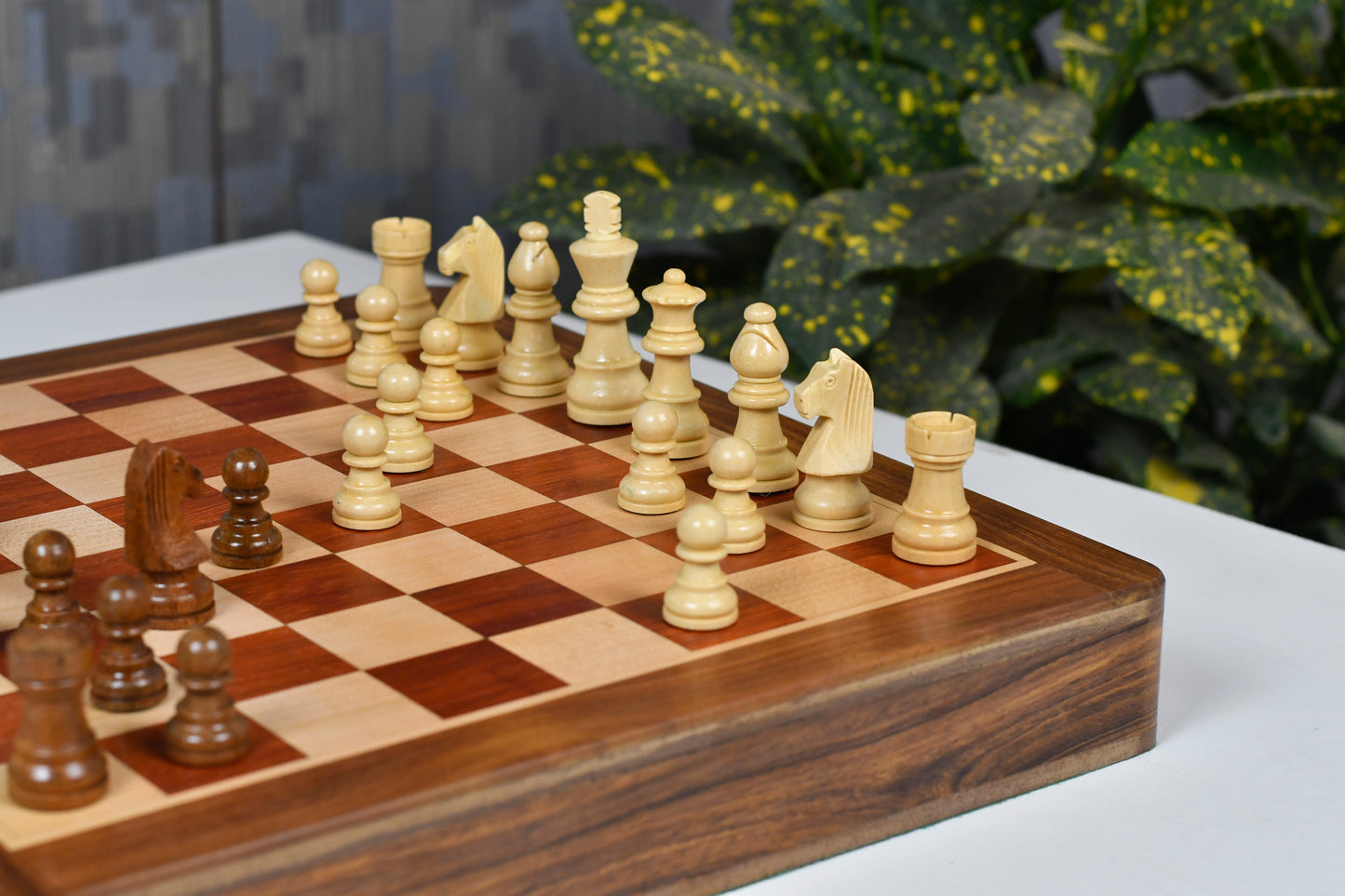 12-Inch Travel Magnetic Chess Set with Drawer Storage – Matte Padauk Wood, Extra Queens