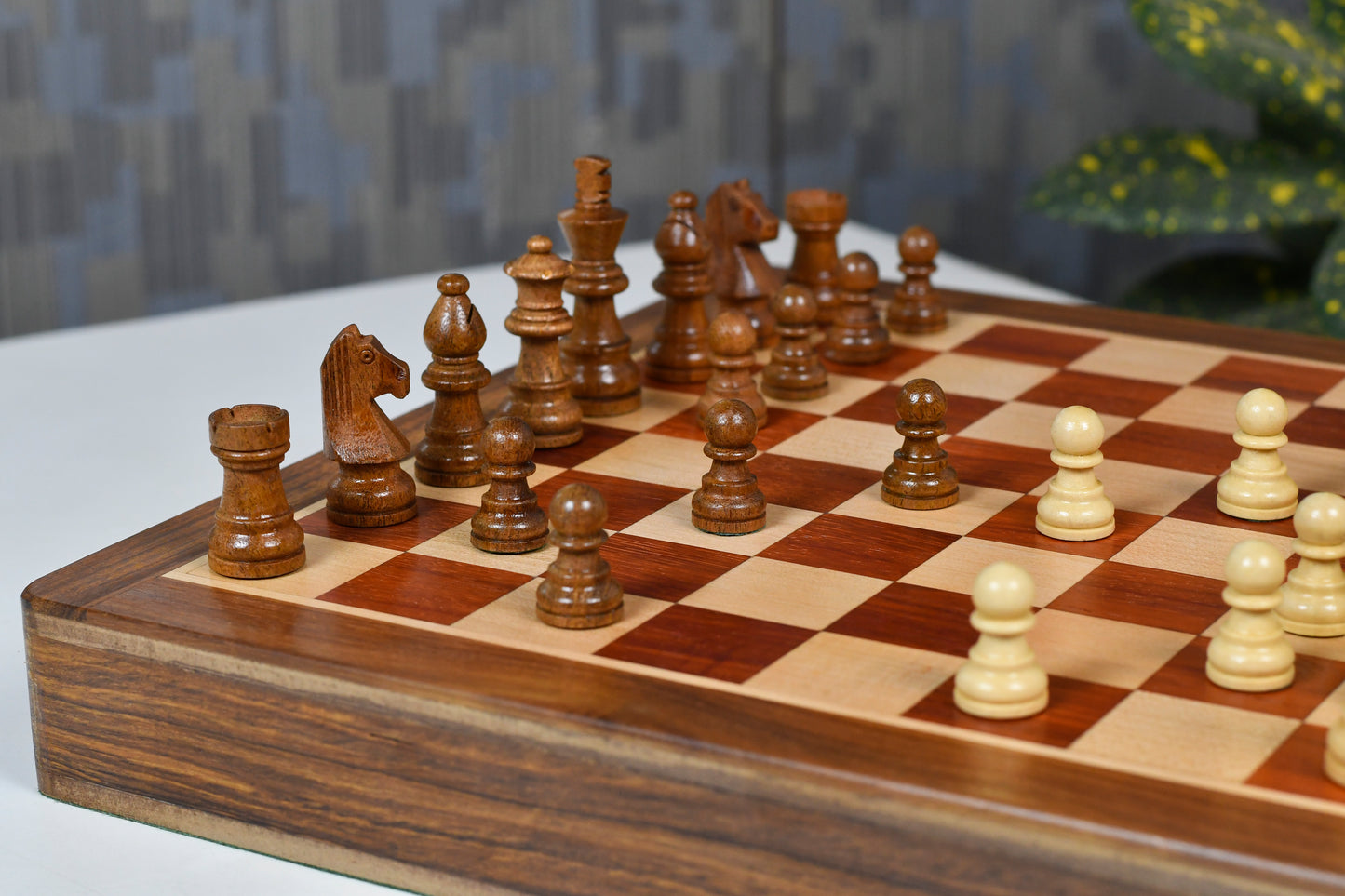 12-Inch Travel Magnetic Chess Set with Drawer Storage – Matte Padauk Wood, Extra Queens