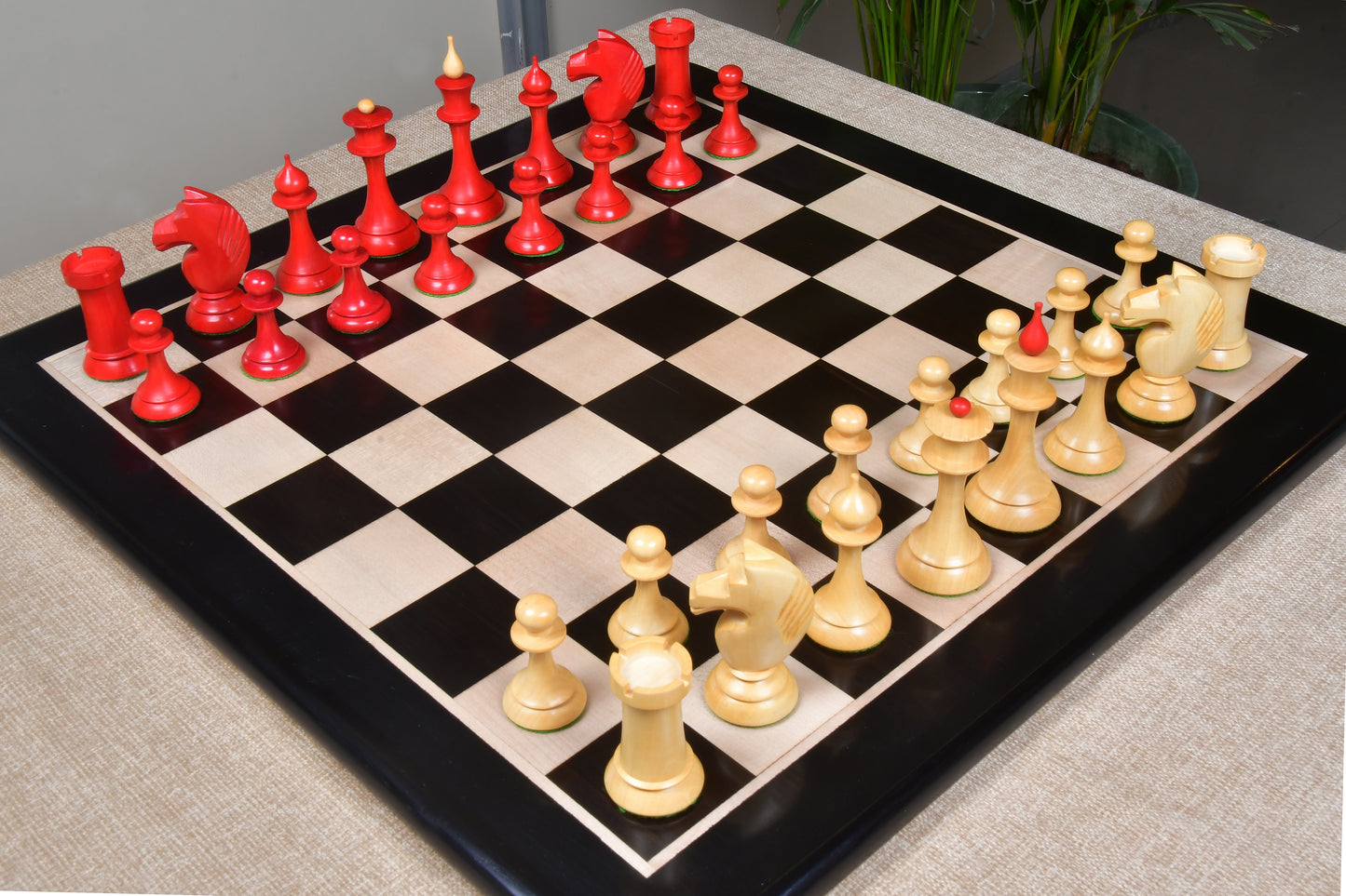 The 1950s Soviet (Russian) Latvian Reproduced Chess Pieces in Stained Crimson / Box Wood - 4.1" King