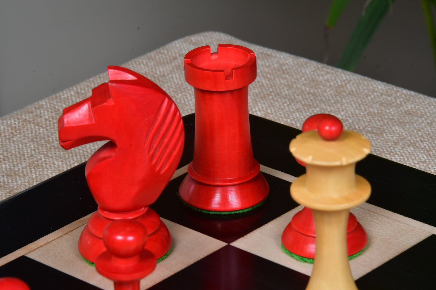 The 1950s Soviet (Russian) Latvian Reproduced Chess Pieces in Stained Crimson / Box Wood - 4.1" King