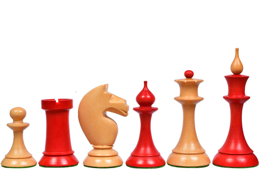 The 1950s Soviet (Russian) Latvian Reproduced Chess Pieces in Stained Crimson / Box Wood - 4.1" King