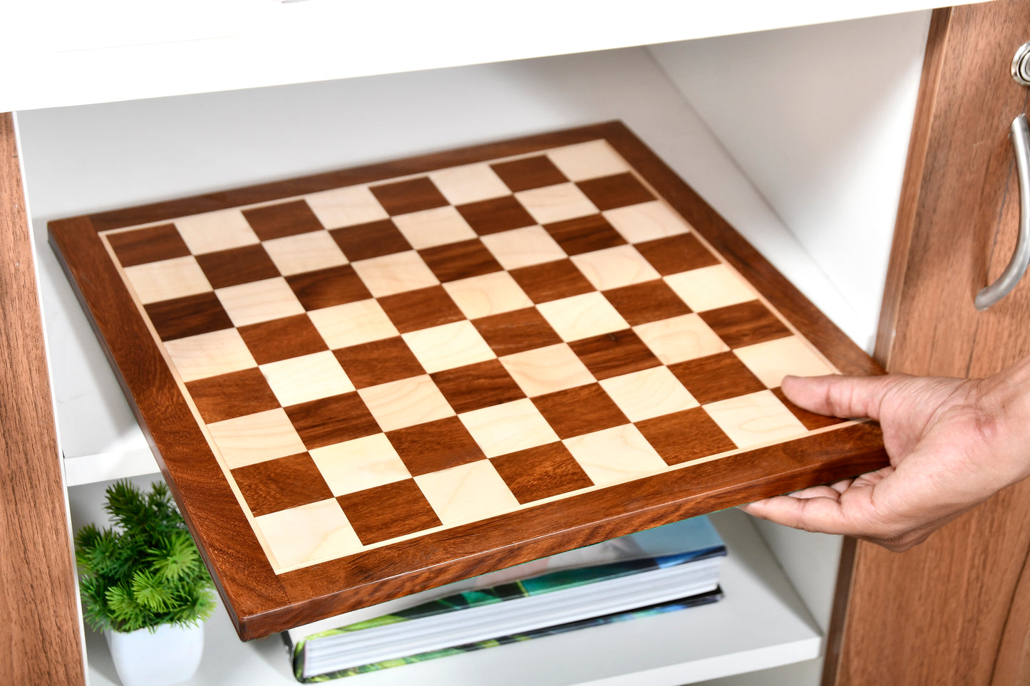 Solid Wood Chess Board in Sheesham & Box Wood - 14.5" - 37mm