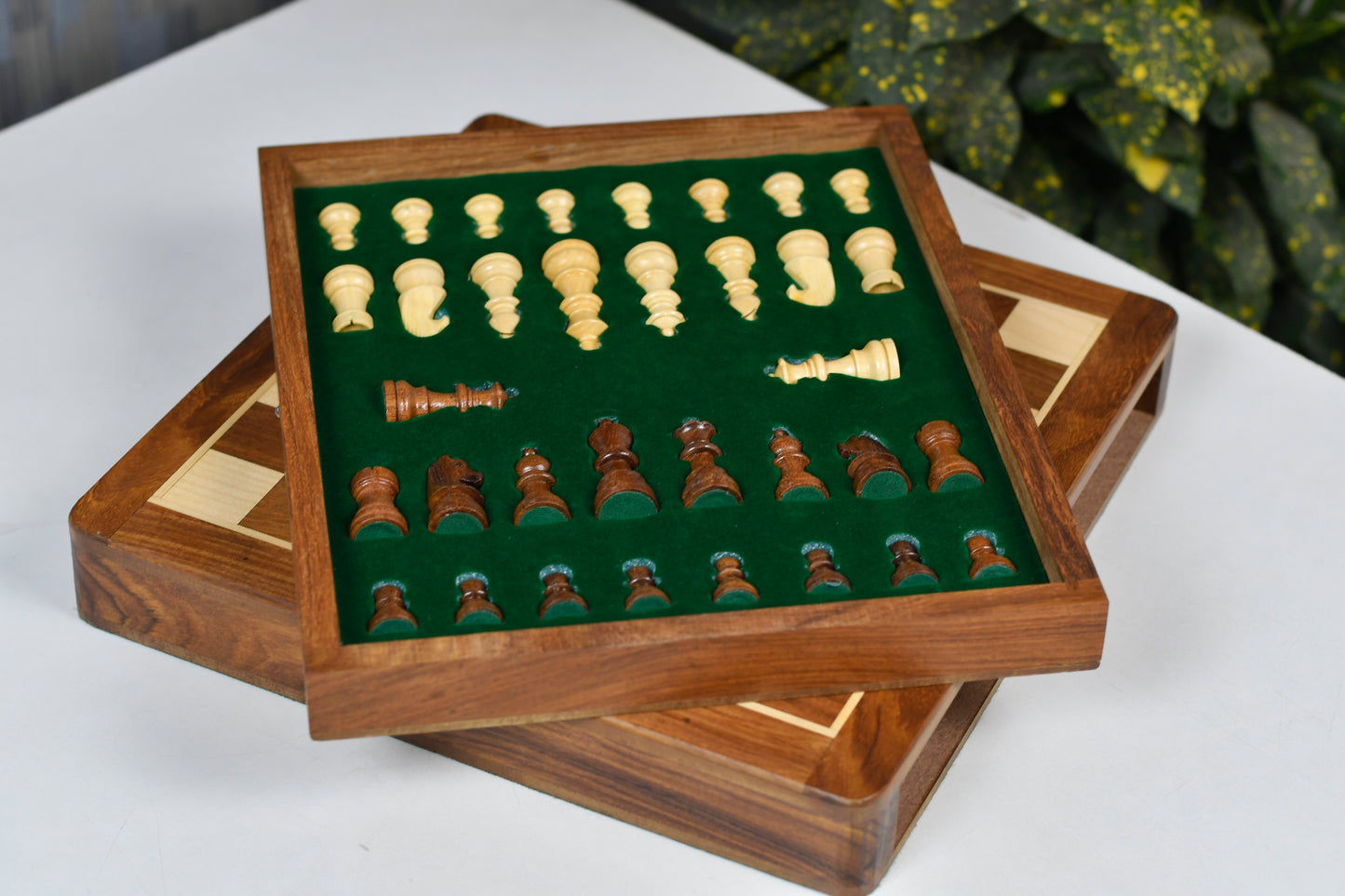 12” Travel Magnetic Chess Set with Drawer Storage – Sheesham & Maple Board