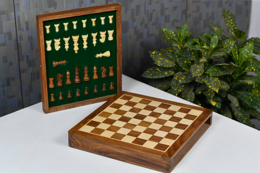 12” Travel Magnetic Chess Set with Drawer Storage – Sheesham & Maple Board