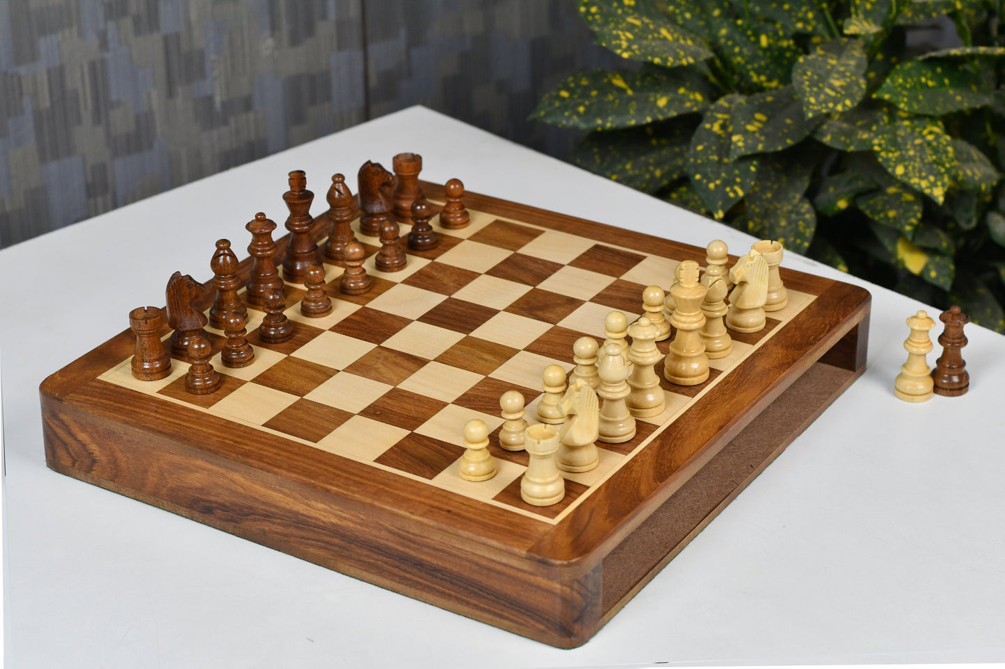 12” Travel Magnetic Chess Set with Drawer Storage – Sheesham & Maple Board